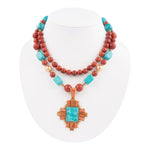 Santa Fe Blue Turquoise Golden Cross Pendant Necklace - Barse Jewelry