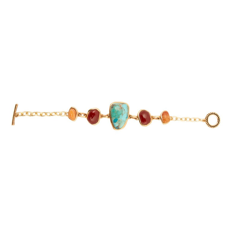 Santa Fe Blue Turquoise Golden Link Bracelet - Barse Jewelry
