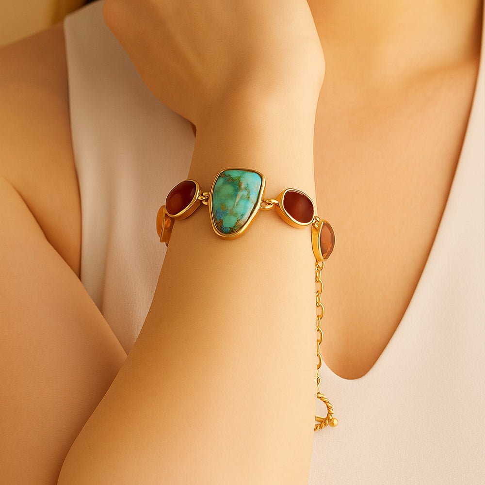 Santa Fe Blue Turquoise Golden Link Bracelet - Barse Jewelry