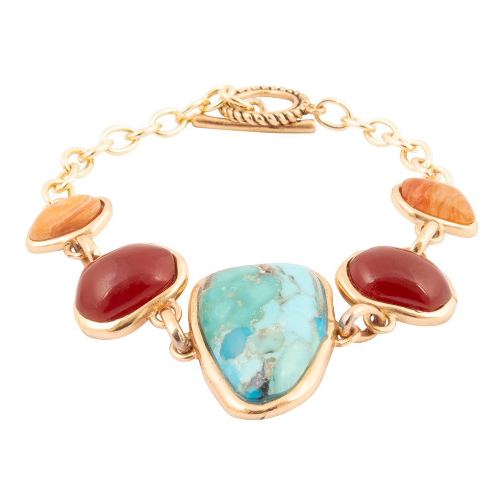 Santa Fe Blue Turquoise Golden Link Bracelet - Barse Jewelry