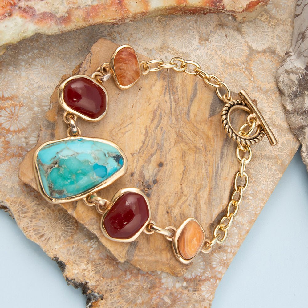 Santa Fe Blue Turquoise Golden Link Bracelet - Barse Jewelry