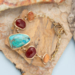 Santa Fe Blue Turquoise Golden Link Bracelet - Barse Jewelry