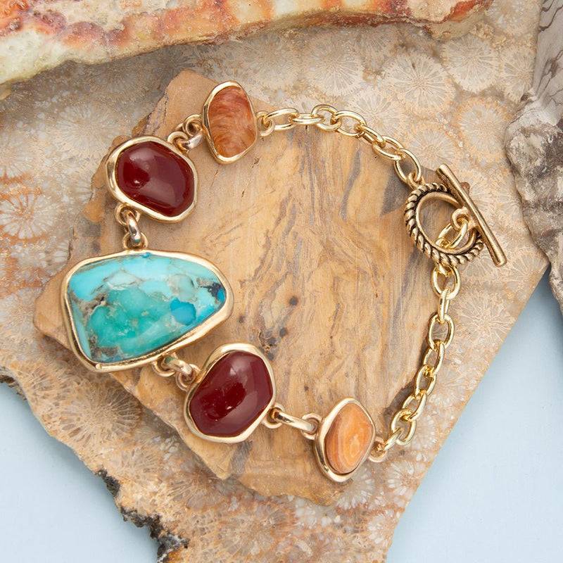 Santa Fe Blue Turquoise Golden Link Bracelet - Barse Jewelry