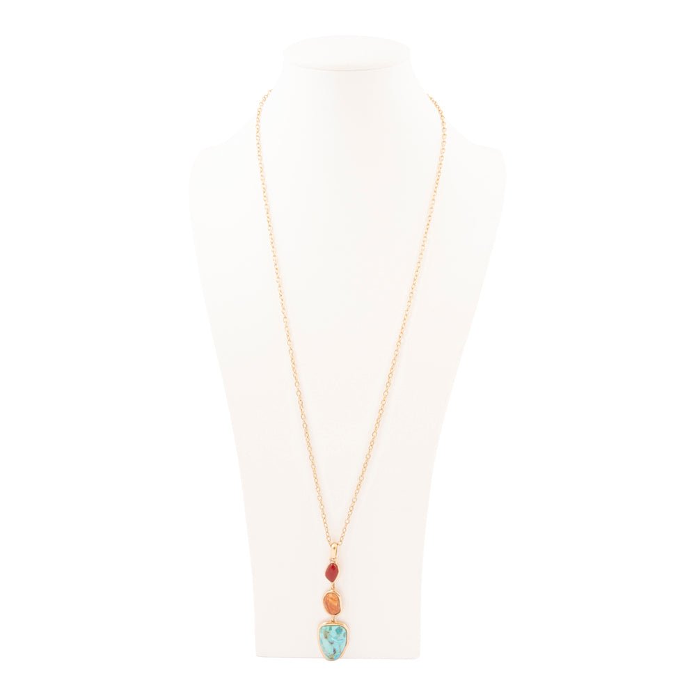 Santa Fe Blue Turquoise Golden Pendant Necklace - Barse Jewelry