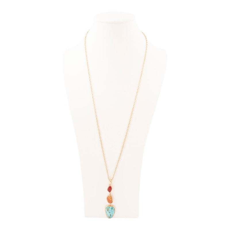 Santa Fe Blue Turquoise Golden Pendant Necklace - Barse Jewelry