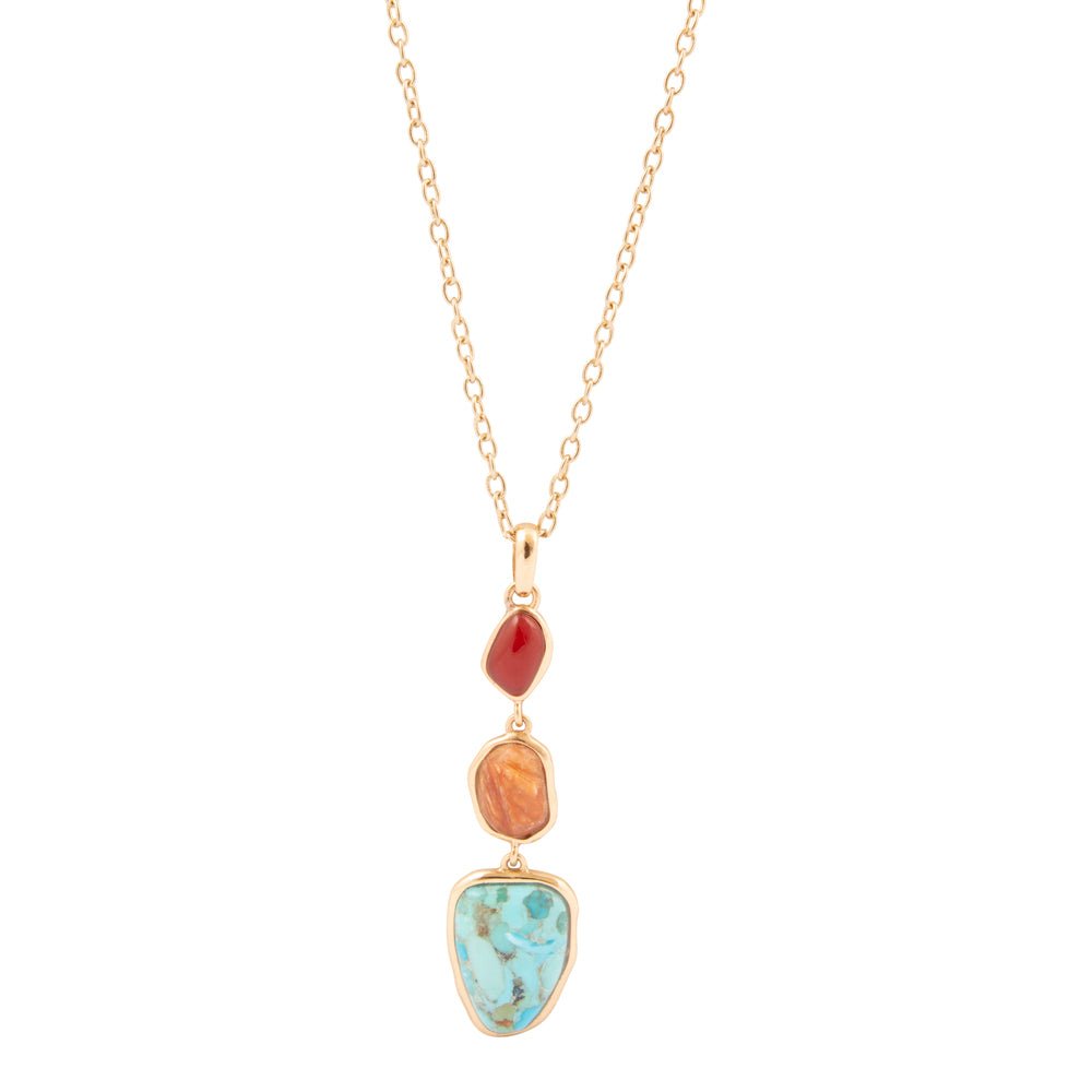 Santa Fe Blue Turquoise Golden Pendant Necklace - Barse Jewelry