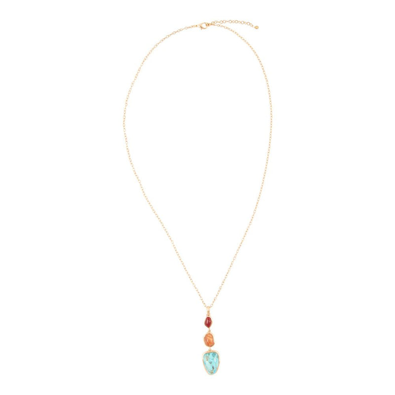 Santa Fe Blue Turquoise Golden Pendant Necklace - Barse Jewelry