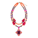 Santa Fe Purple Turquoise Golden Cross Pendant Necklace - Barse Jewelry