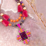 Santa Fe Purple Turquoise Golden Cross Pendant Necklace - Barse Jewelry