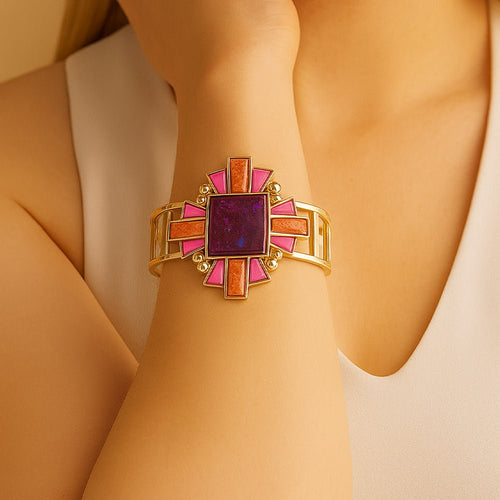 Santa Fe Purple Turquoise Golden Cuff Bracelet - Barse Jewelry