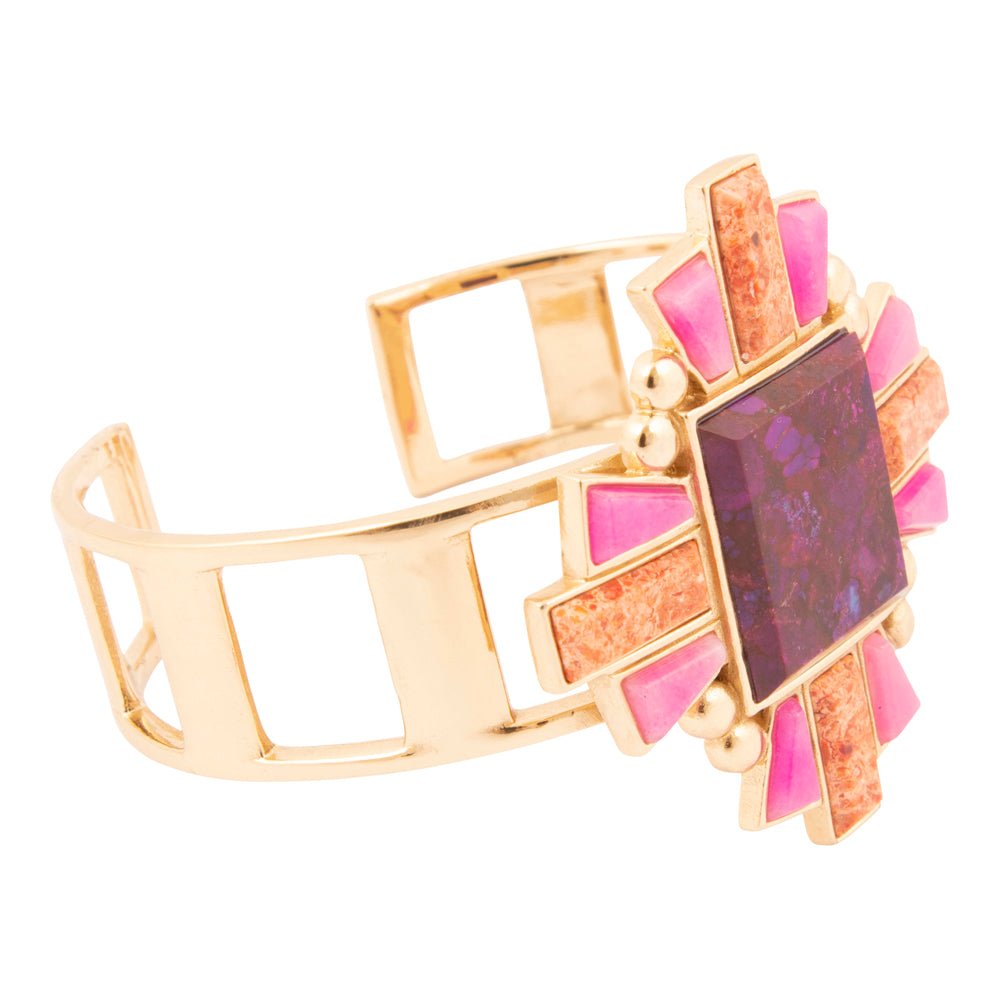 Santa Fe Purple Turquoise Golden Cuff Bracelet - Barse Jewelry