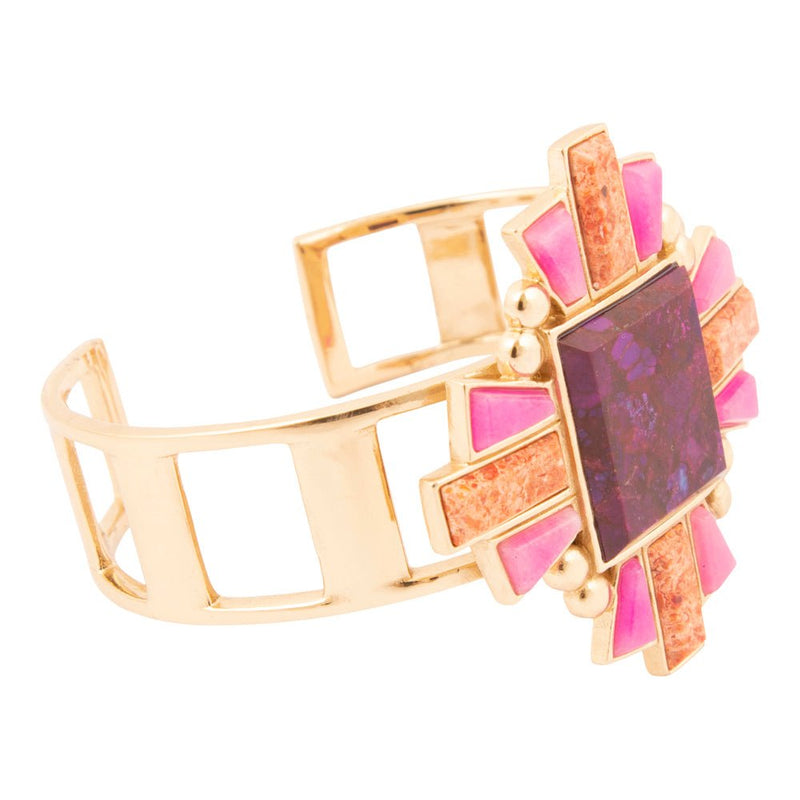 Santa Fe Purple Turquoise Golden Cuff Bracelet - Barse Jewelry