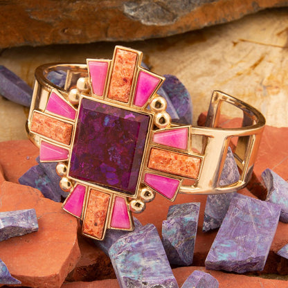 Santa Fe Purple Turquoise Golden Cuff Bracelet - Barse Jewelry
