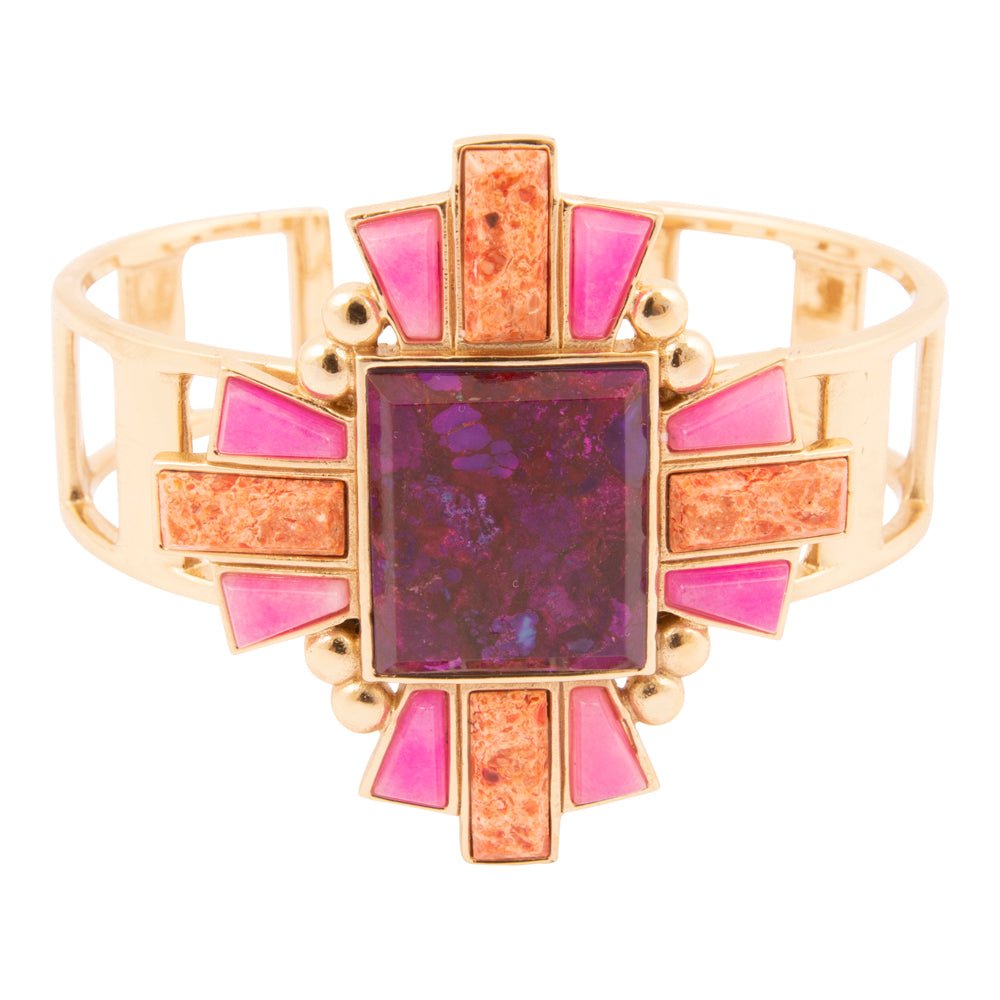 Santa Fe Purple Turquoise Golden Cuff Bracelet - Barse Jewelry