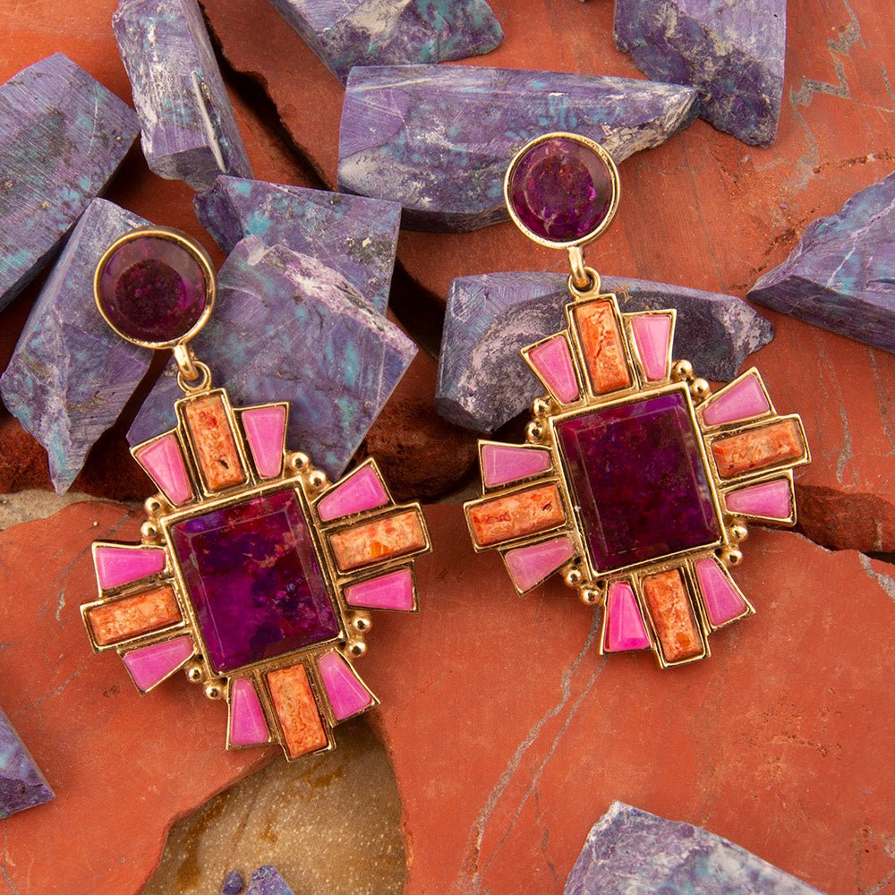 Santa Fe Purple Turquoise Golden Post Earrings - Barse Jewelry