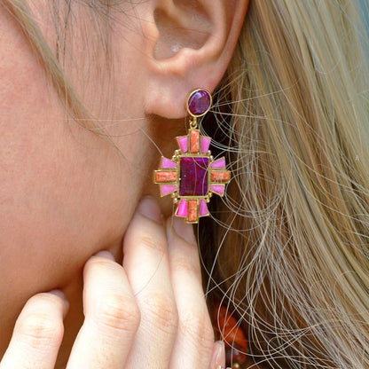 Santa Fe Purple Turquoise Golden Post Earrings - Barse Jewelry