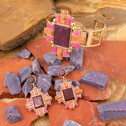 Santa Fe Purple Turquoise Golden Post Earrings - Barse Jewelry