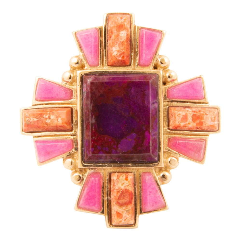 Santa Fe Purple Turquoise Golden Statement Ring - Barse Jewelry