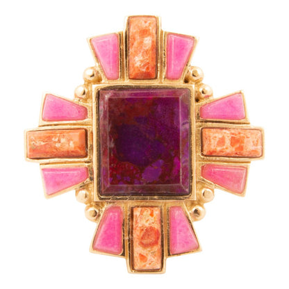 Santa Fe Purple Turquoise Golden Statement Ring - Barse Jewelry