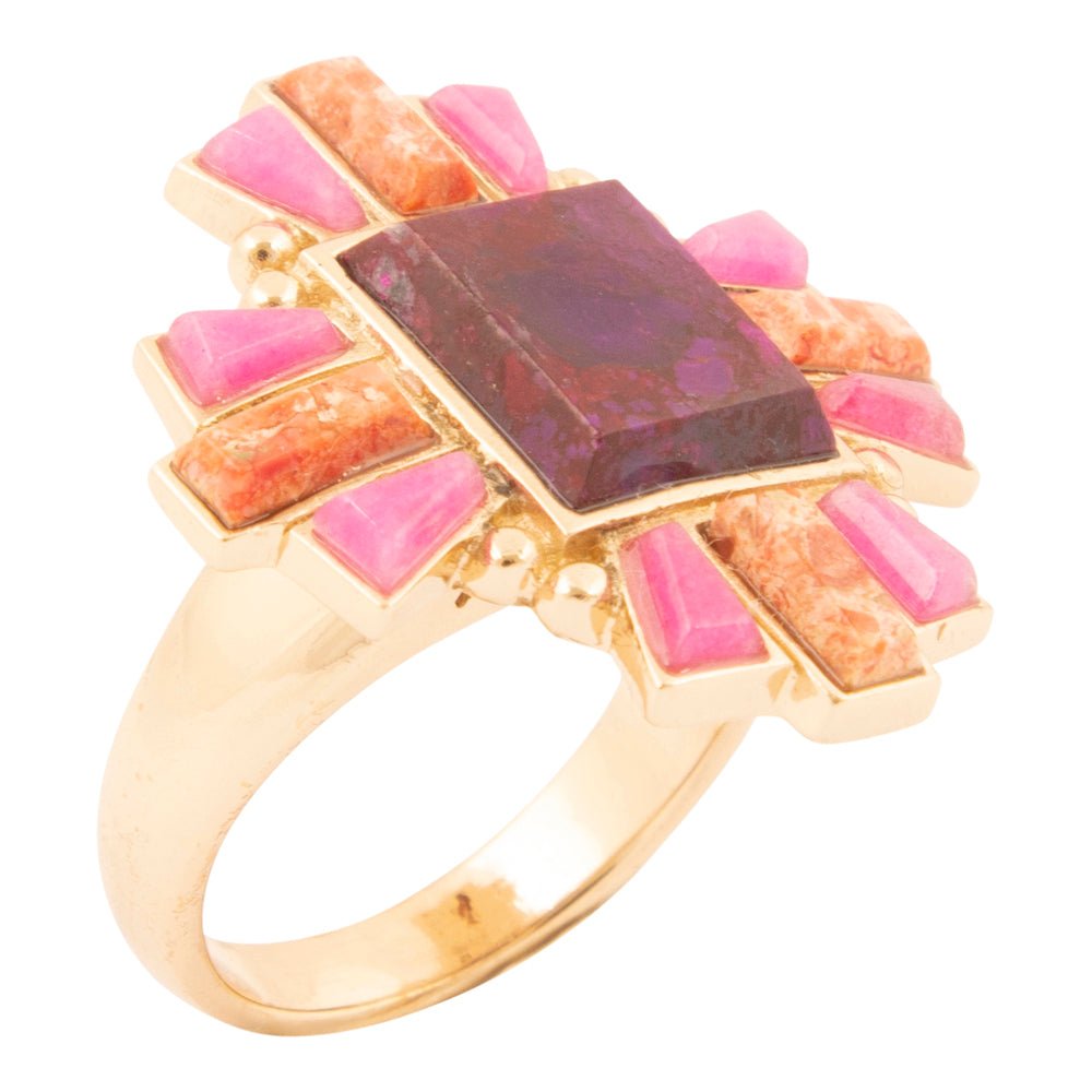 Santa Fe Purple Turquoise Golden Statement Ring - Barse Jewelry