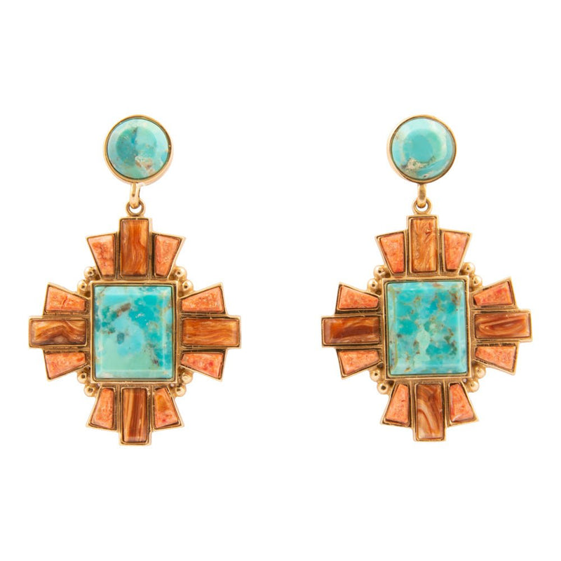 Santa Fe Turquoise and Copper Opal Post Golden Drop Earrings - Barse Jewelry