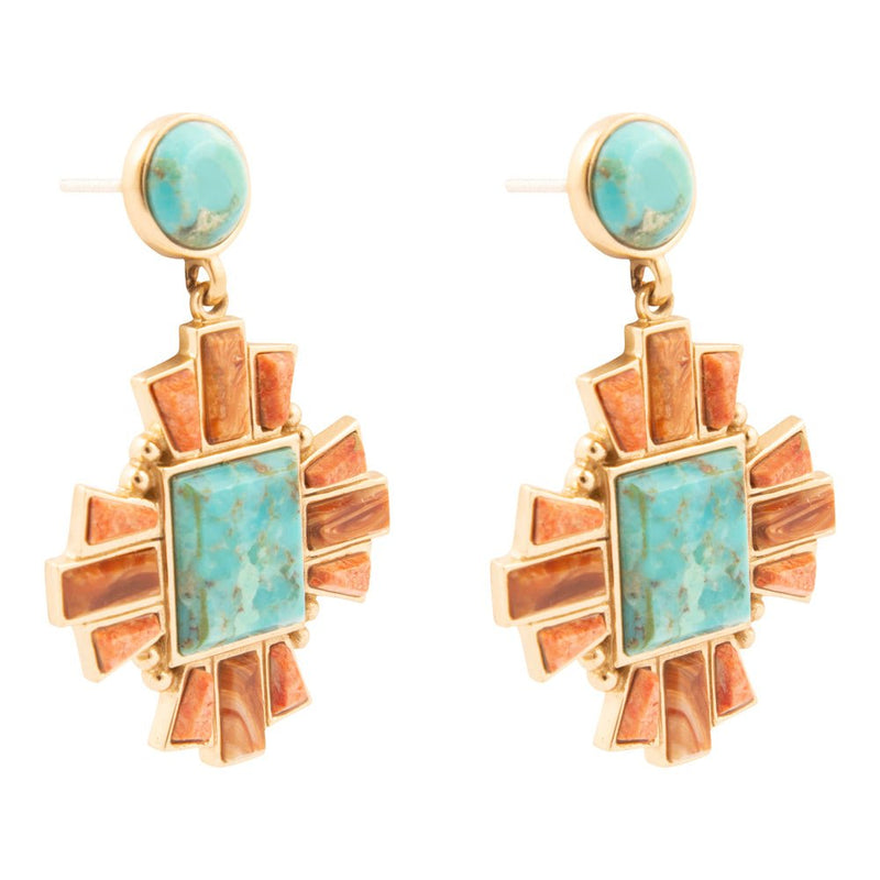 Santa Fe Turquoise and Copper Opal Post Golden Drop Earrings - Barse Jewelry