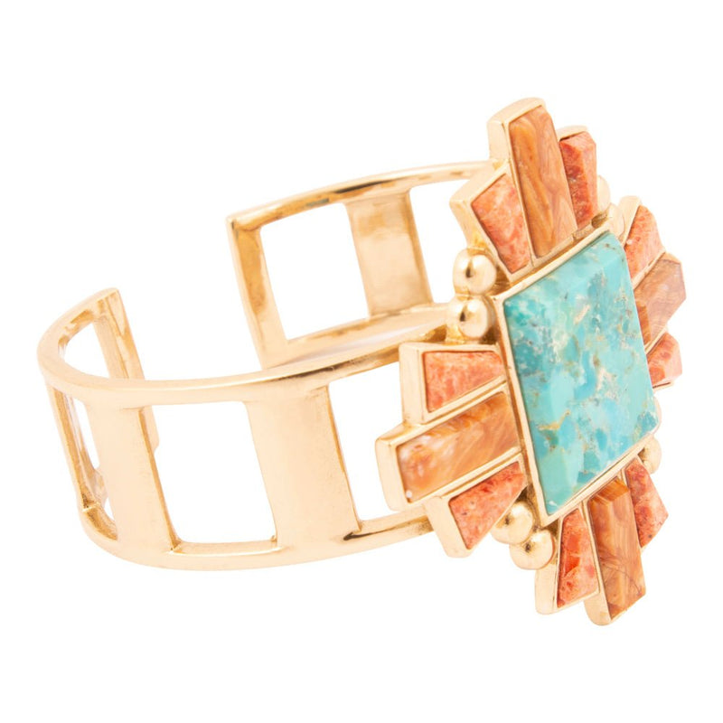 Santa Fe Turquoise and Copper Opal Statement Golden Cuff Bracelet - Barse Jewelry