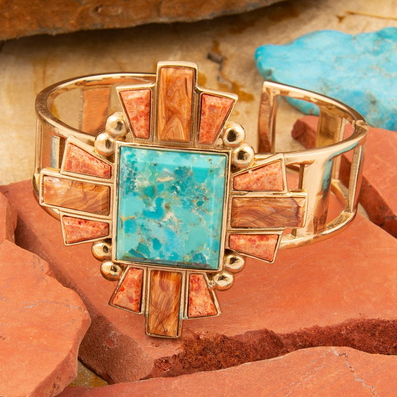 Santa Fe Turquoise and Copper Opal Statement Golden Cuff Bracelet - Barse Jewelry