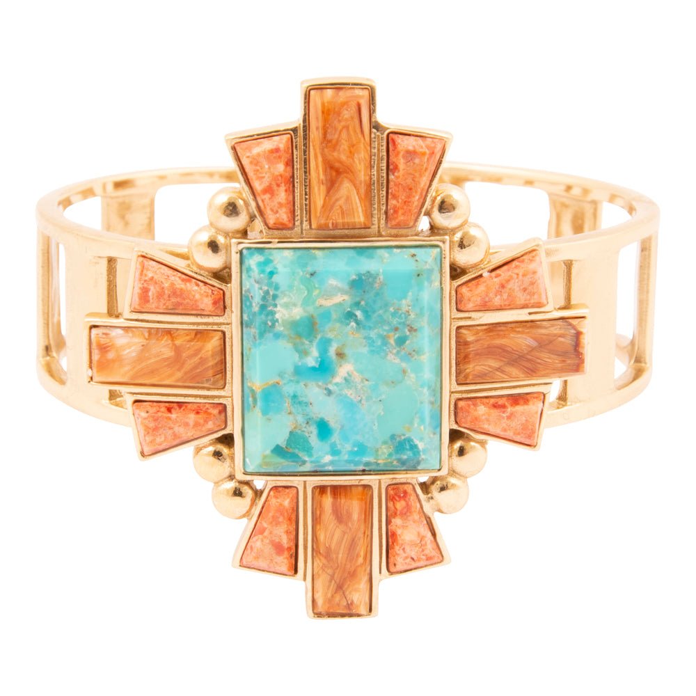 Santa Fe Turquoise and Copper Opal Statement Golden Cuff Bracelet - Barse Jewelry