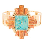 Santa Fe Turquoise and Copper Opal Statement Golden Cuff Bracelet - Barse Jewelry