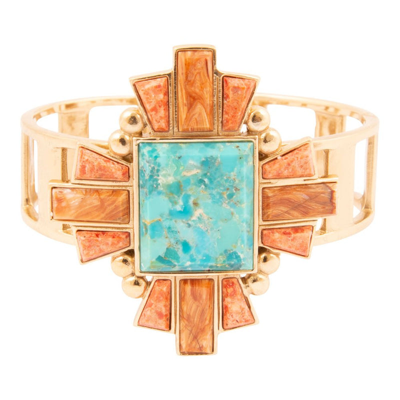 Santa Fe Turquoise and Copper Opal Statement Golden Cuff Bracelet - Barse Jewelry