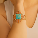 Santa Fe Turquoise and Copper Opal Statement Golden Cuff Bracelet - Barse Jewelry