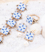 Santorini Blue and White Tile Golden Statement Ring - Barse Jewelry