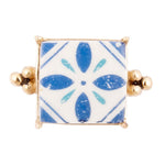Santorini Blue and White Tile Golden Statement Ring - Barse Jewelry