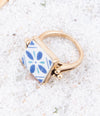 Santorini Blue and White Tile Golden Statement Ring - Barse Jewelry