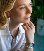 Santorini Cobalt Blue and White Golden Cuff Bracelet - Barse Jewelry