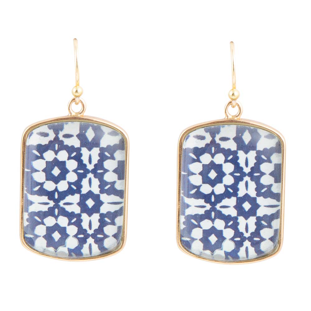 Santorini Cobalt Blue and White Golden Earrings - Barse Jewelry