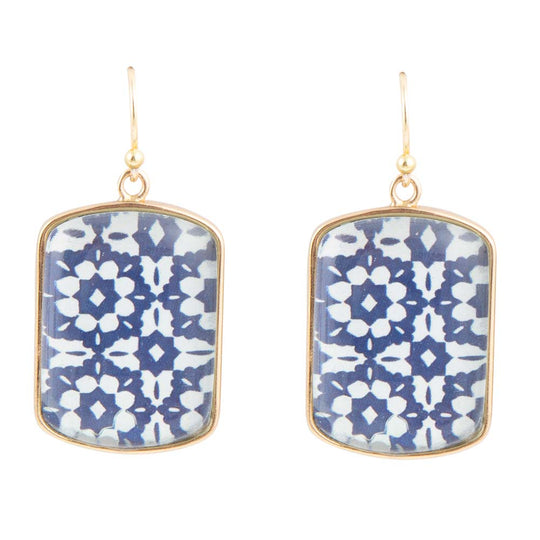 Santorini Cobalt Blue and White Golden Earrings