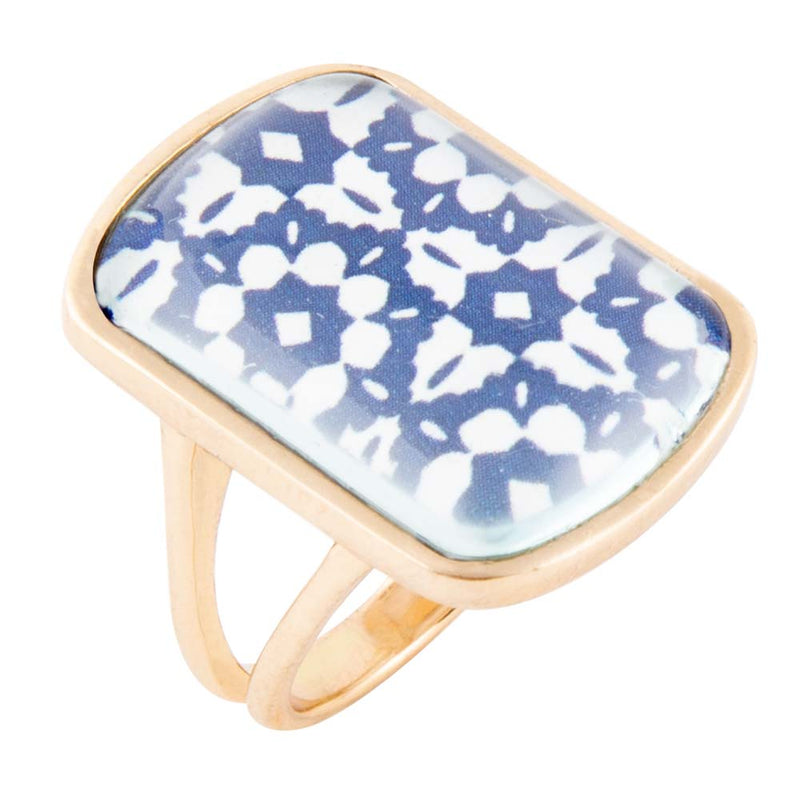 Santorini Cobalt Blue and White Golden Ring - Barse Jewelry