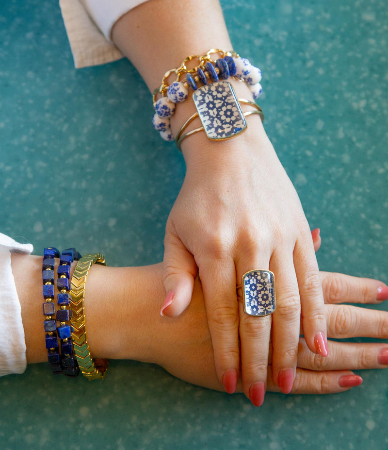 Santorini Cobalt Blue and White Golden Ring - Barse Jewelry