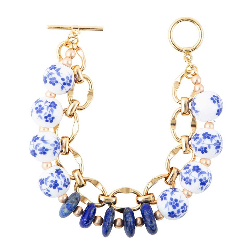 Santorini Cobalt Blue Lapis and Golden Bracelet - Barse Jewelry