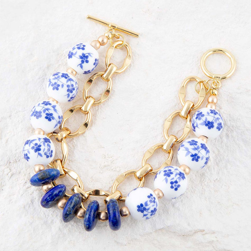 Santorini Cobalt Blue Lapis and Golden Bracelet - Barse Jewelry