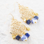 Santorini Cobalt Blue Lapis and Golden Chandelier Earrings - Barse Jewelry
