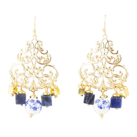Santorini Cobalt Blue Lapis and Golden Chandelier Earrings