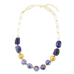 Santorini Cobalt Blue Lapis Chunky Golden Necklace - Barse Jewelry