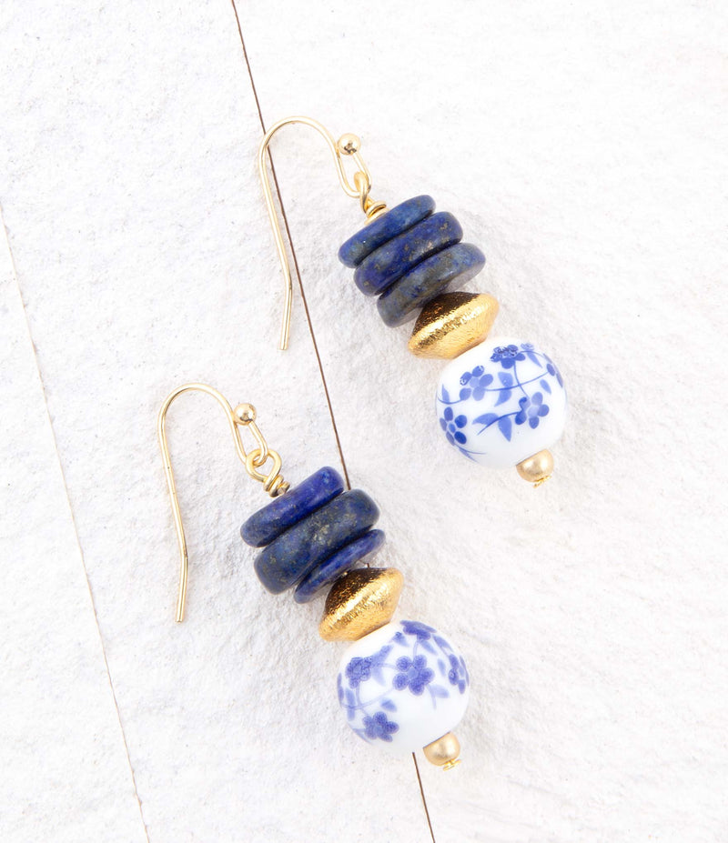 Santorini Cobalt Blue Lapis Drop Earrings - Barse Jewelry