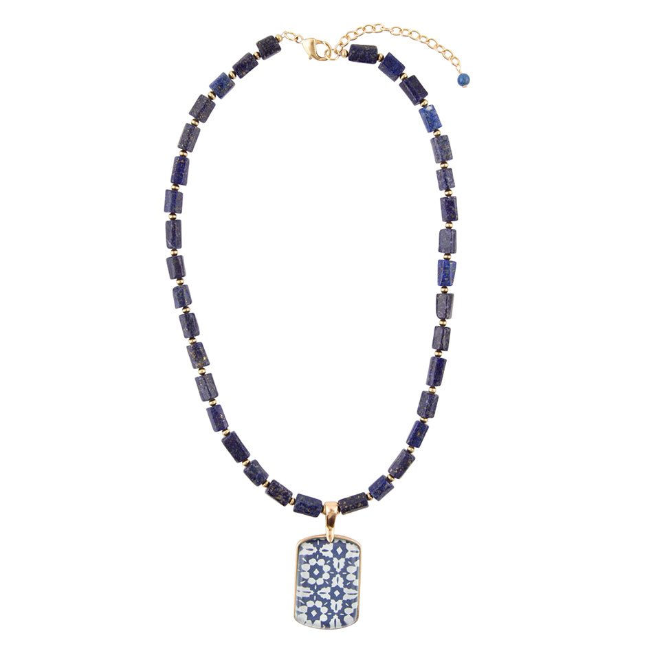 Santorini Cobalt Blue Lapis Golden Necklace - Barse Jewelry