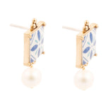 Santorini Dreams Tile Freshwater White Pearl Post Golden Earrings - Barse Jewelry