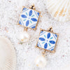 Santorini Dreams Tile Freshwater White Pearl Post Golden Earrings - Barse Jewelry