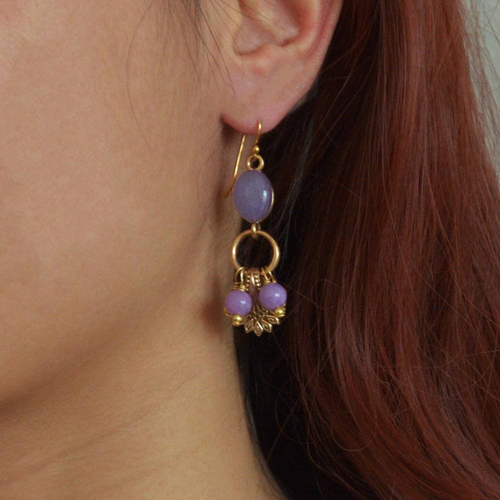 Sari Purple Quartz Golden Cluster Drop Earrings - Barse Jewelry